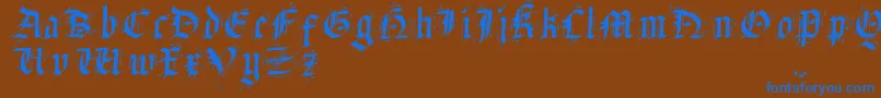 SatanasHumanumSalvator-Schriftart – Blaue Schriften auf braunem Hintergrund