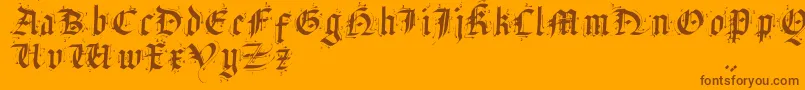 SatanasHumanumSalvator-Schriftart – Braune Schriften auf orangefarbenem Hintergrund