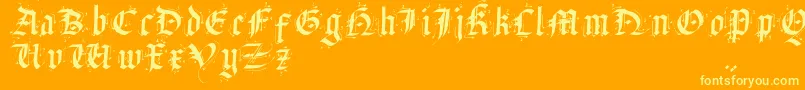 SatanasHumanumSalvator-Schriftart – Gelbe Schriften auf orangefarbenem Hintergrund