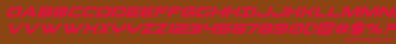 フォントBeamweaponsuperital – 赤い文字が茶色の背景にあります。