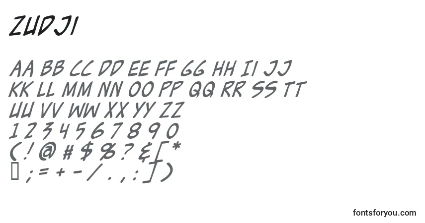 Schriftart Zudji – Alphabet, Zahlen, spezielle Symbole