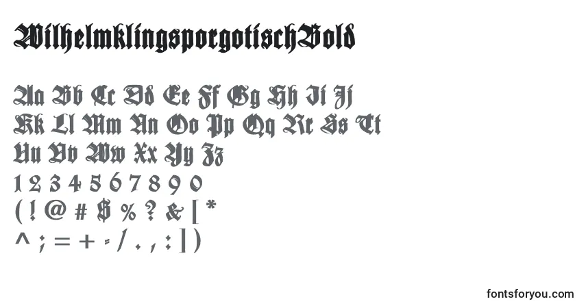 Шрифт WilhelmklingsporgotischBold – алфавит, цифры, специальные символы