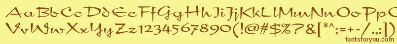 フォントNewDayScript – 茶色の文字が黄色の背景にあります。