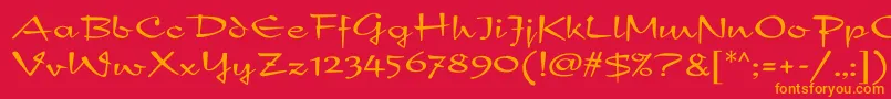 フォントNewDayScript – 赤い背景にオレンジの文字