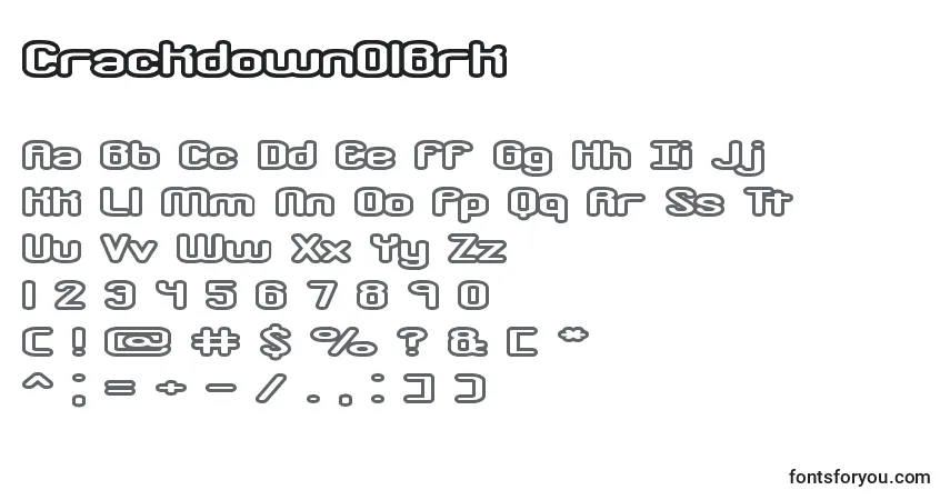 A fonte CrackdownO1Brk – alfabeto, números, caracteres especiais