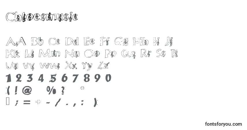 A fonte Chloesmusic – alfabeto, números, caracteres especiais