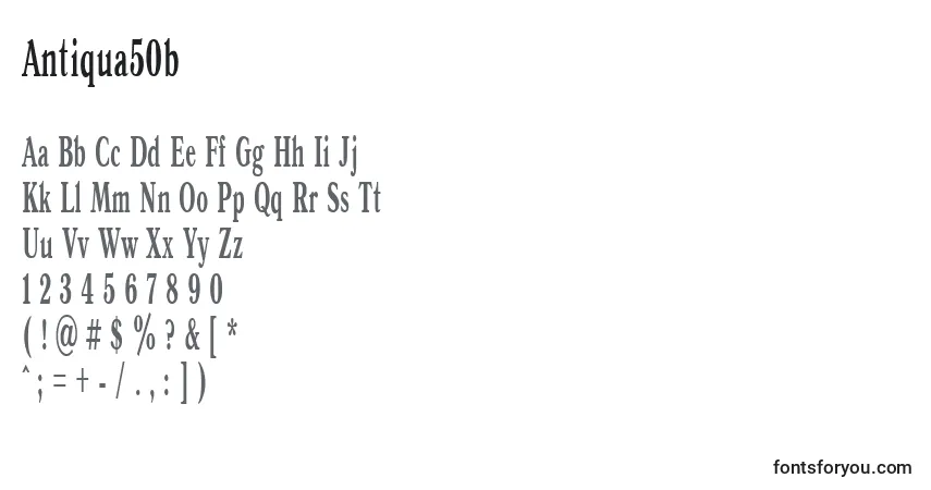 Antiqua50b-fontti – aakkoset, numerot, erikoismerkit