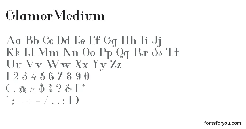 A fonte GlamorMedium – alfabeto, números, caracteres especiais