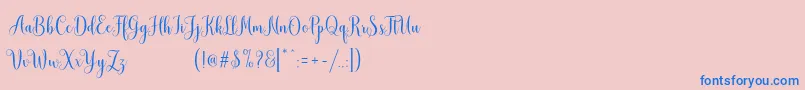 MudhisaScriptDemo-Schriftart – Blaue Schriften auf rosa Hintergrund