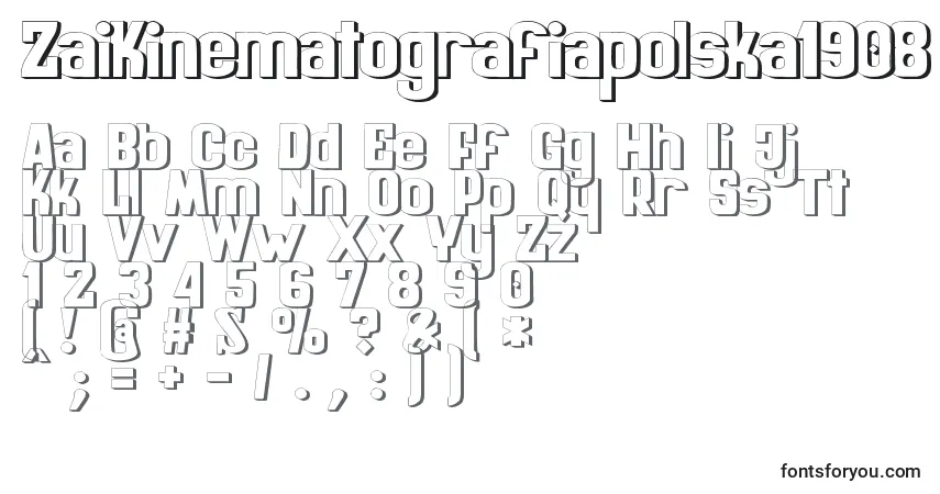 Czcionka ZaiKinematografiapolska1908 – alfabet, cyfry, specjalne znaki