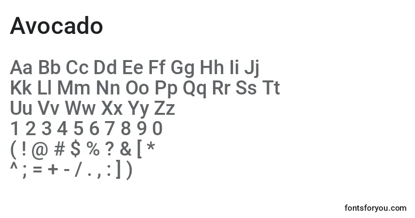 Schriftart Avocado – Alphabet, Zahlen, spezielle Symbole