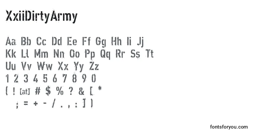 XxiiDirtyArmy-fontti – aakkoset, numerot, erikoismerkit