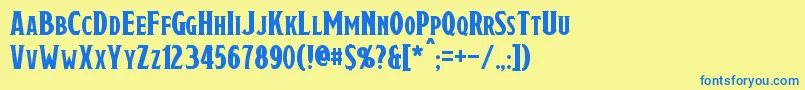 フォントDraconis – 青い文字が黄色の背景にあります。