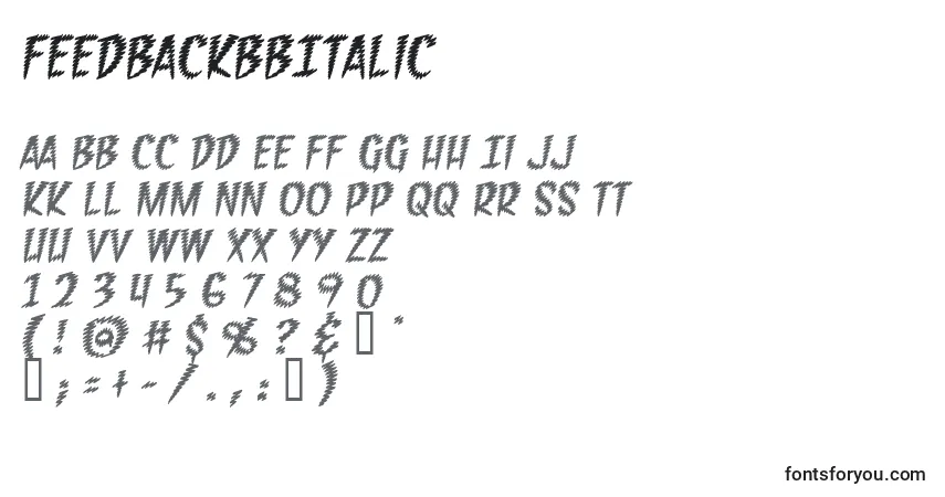 Czcionka FeedbackBbItalic – alfabet, cyfry, specjalne znaki