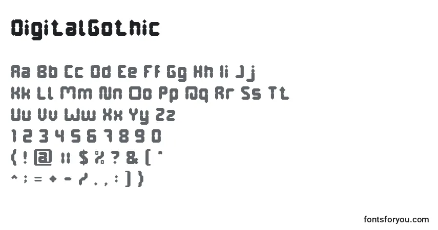 A fonte DigitalGothic – alfabeto, números, caracteres especiais
