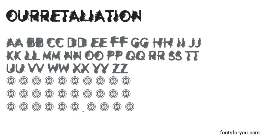 Schriftart Ourretaliation – Alphabet, Zahlen, spezielle Symbole