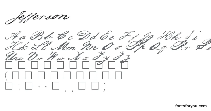 A fonte Jefferson – alfabeto, números, caracteres especiais