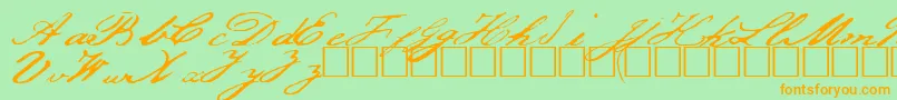 フォントJefferson – オレンジの文字が緑の背景にあります。