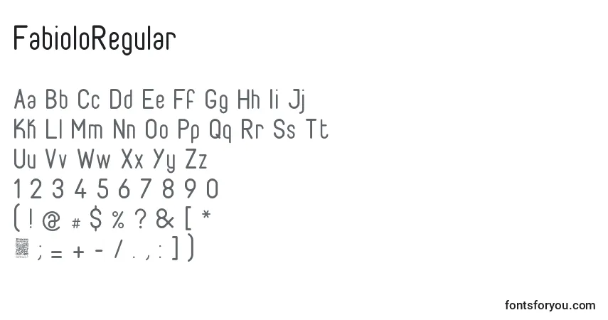 Czcionka FabioloRegular – alfabet, cyfry, specjalne znaki