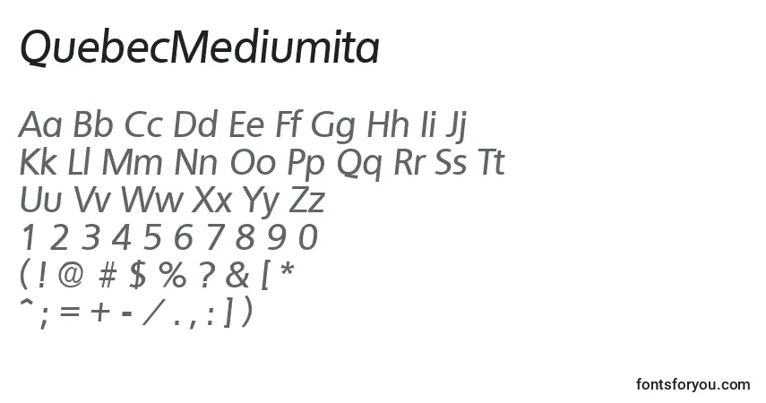 Czcionka QuebecMediumita – alfabet, cyfry, specjalne znaki