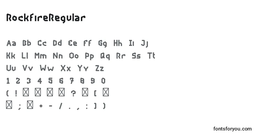 A fonte RockfireRegular – alfabeto, números, caracteres especiais