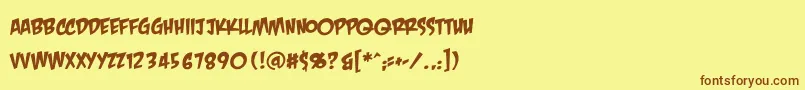 フォントCrashlandingbb – 茶色の文字が黄色の背景にあります。