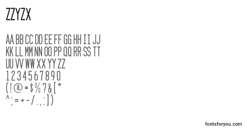 Fuente Zzyzx - alfabeto, números, caracteres especiales