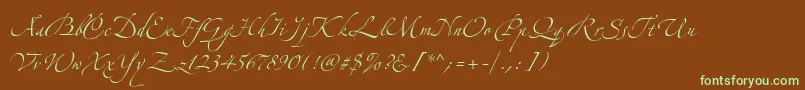AlexandraZeferinoOneフォントについての詳細 フォントAlexandraZeferinoOne – 緑色の文字が茶色の背景にあります。