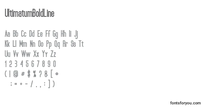 Шрифт UltimatumBoldLine (35959) – алфавит, цифры, специальные символы