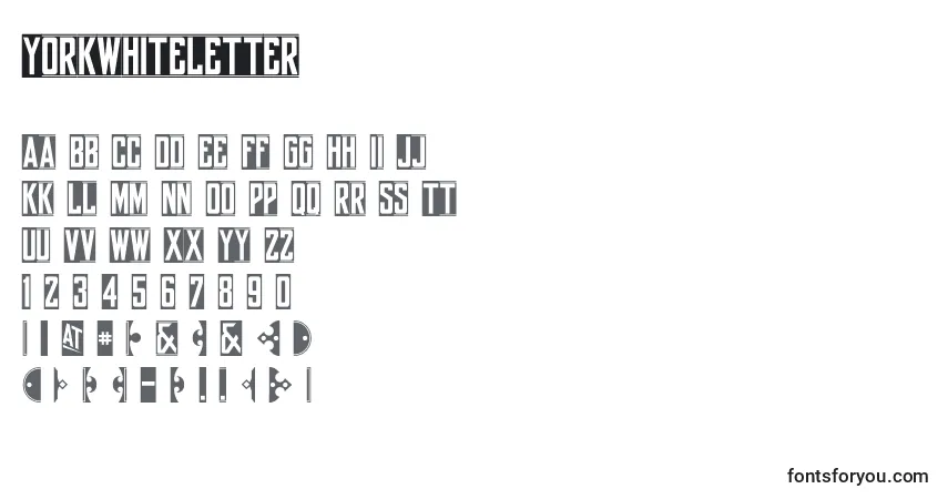 Czcionka Yorkwhiteletter (35965) – alfabet, cyfry, specjalne znaki