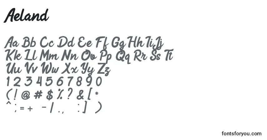 Шрифт Aeland – алфавит, цифры, специальные символы