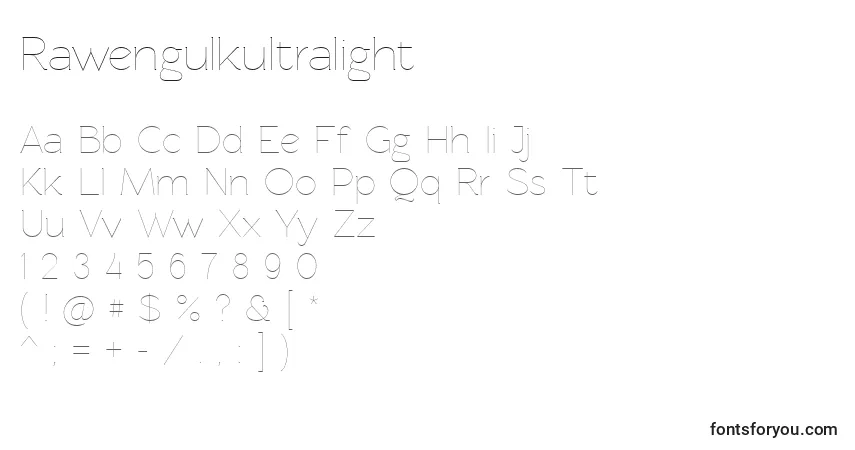 Schriftart Rawengulkultralight – Alphabet, Zahlen, spezielle Symbole