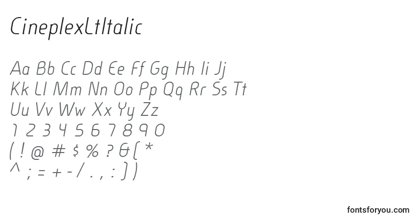 A fonte CineplexLtItalic – alfabeto, números, caracteres especiais
