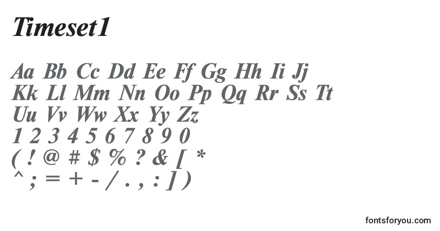 Czcionka Timeset1 – alfabet, cyfry, specjalne znaki
