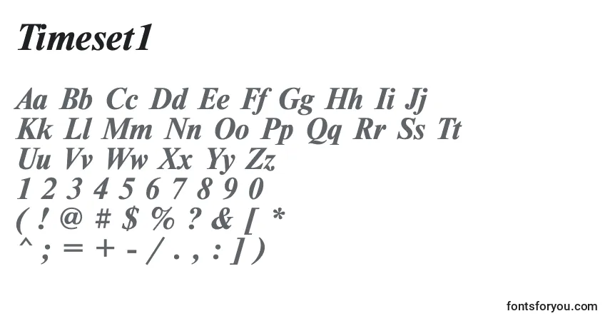 Timeset1-fontti – aakkoset, numerot, erikoismerkit