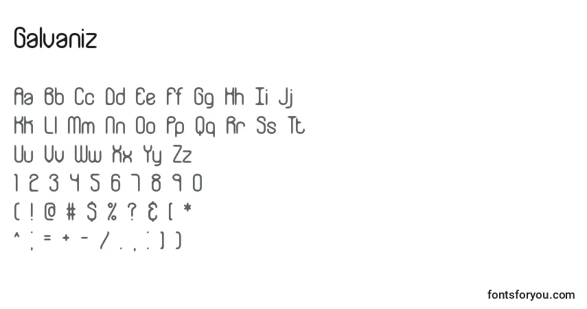 A fonte Galvaniz – alfabeto, números, caracteres especiais