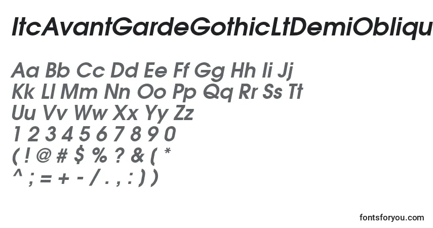 Czcionka ItcAvantGardeGothicLtDemiOblique – alfabet, cyfry, specjalne znaki