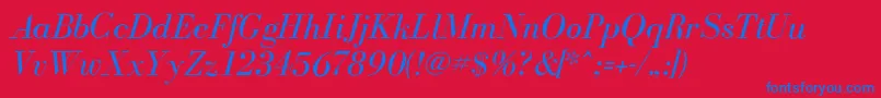 BodoniflfItalic-Schriftart – Blaue Schriften auf rotem Hintergrund