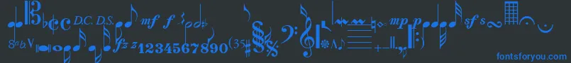 SaxNViolinsSsi-Schriftart – Blaue Schriften auf schwarzem Hintergrund