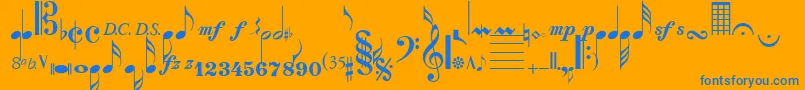 SaxNViolinsSsi-Schriftart – Blaue Schriften auf orangefarbenem Hintergrund