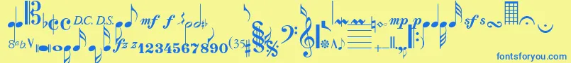 SaxNViolinsSsi Font – Blue Fonts on Yellow Background