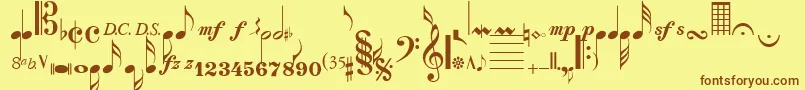 SaxNViolinsSsi-Schriftart – Braune Schriften auf gelbem Hintergrund