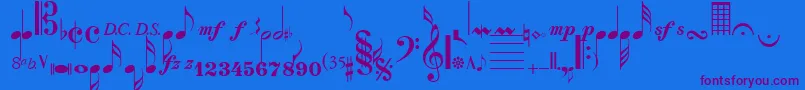 SaxNViolinsSsi-Schriftart – Violette Schriften auf blauem Hintergrund