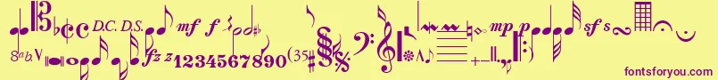 SaxNViolinsSsi Font – Purple Fonts on Yellow Background