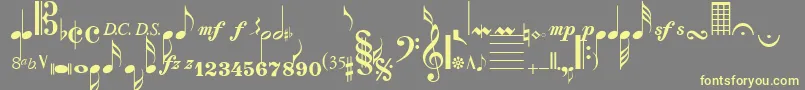 SaxNViolinsSsi-Schriftart – Gelbe Schriften auf grauem Hintergrund