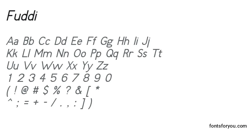 Czcionka Fuddi – alfabet, cyfry, specjalne znaki
