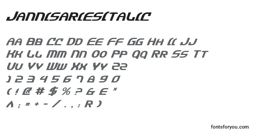 Шрифт JannisariesItalic – алфавит, цифры, специальные символы