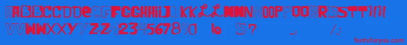 Czcionka VtksComic – czerwone czcionki na niebieskim tle