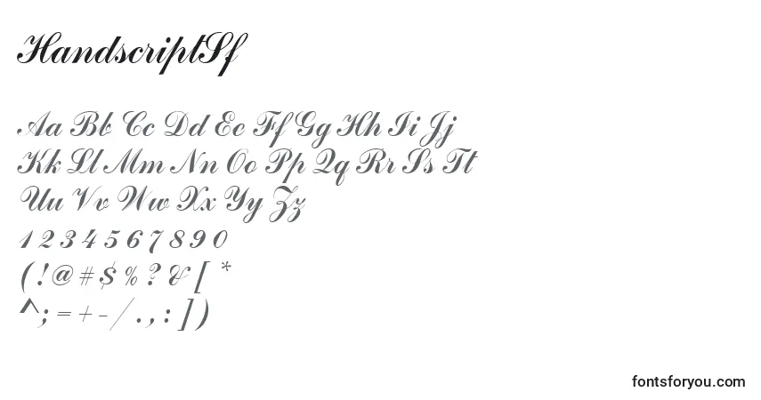Czcionka HandscriptSf – alfabet, cyfry, specjalne znaki