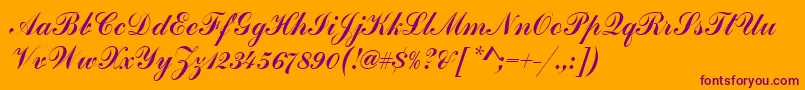 HandscriptSf-fontti – violetit fontit oranssilla taustalla